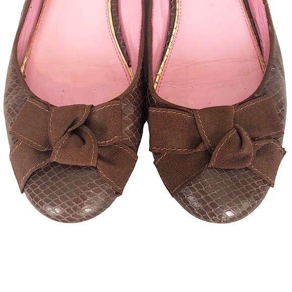 LILLY Pulitzer Brown Snakeskin Leather Ribbon Bow Slip On Ballet Flat - Picture 10 of 12